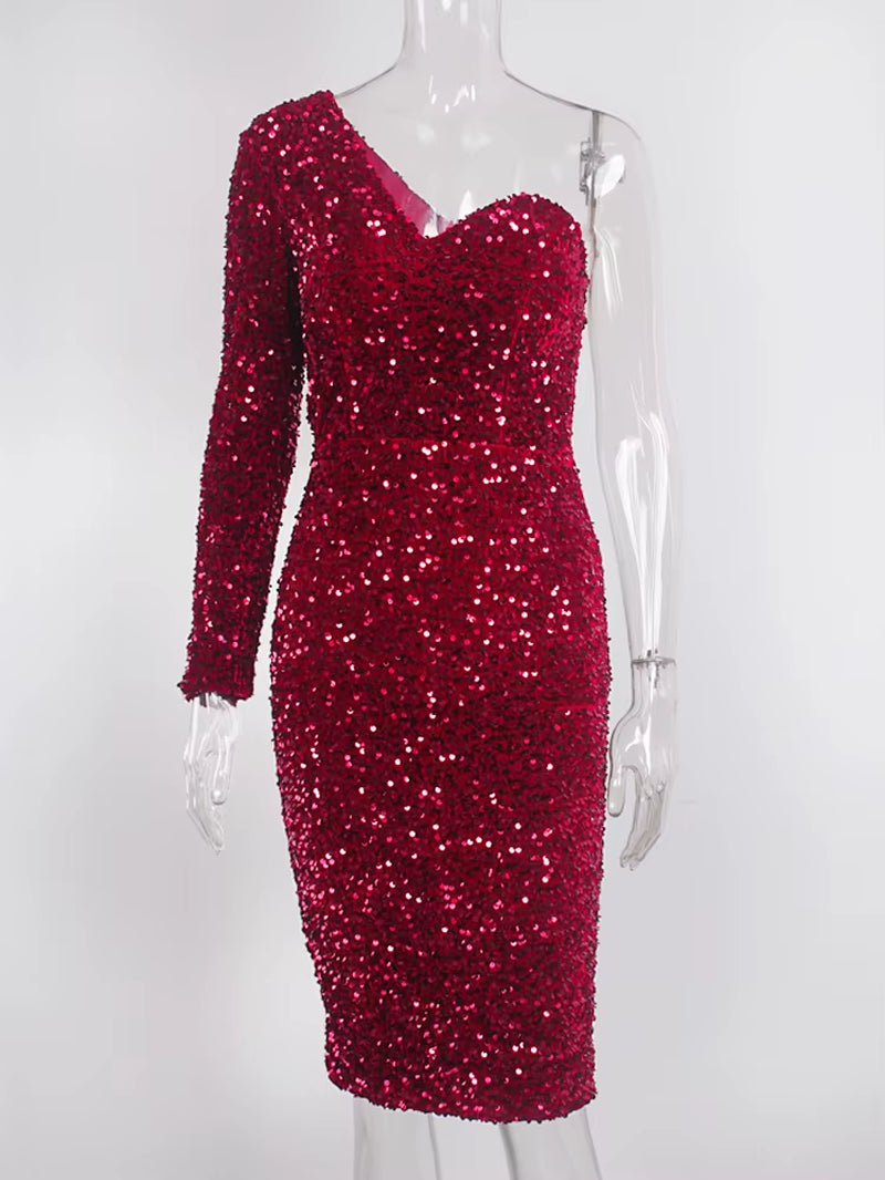One Sleeve Bodycon Padded Sexy Night Club Dress